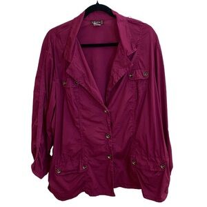 🍷 XCVI Lightweight Ruched Cotton Utility/Safari Jacket/Blazer Burgundy 3X